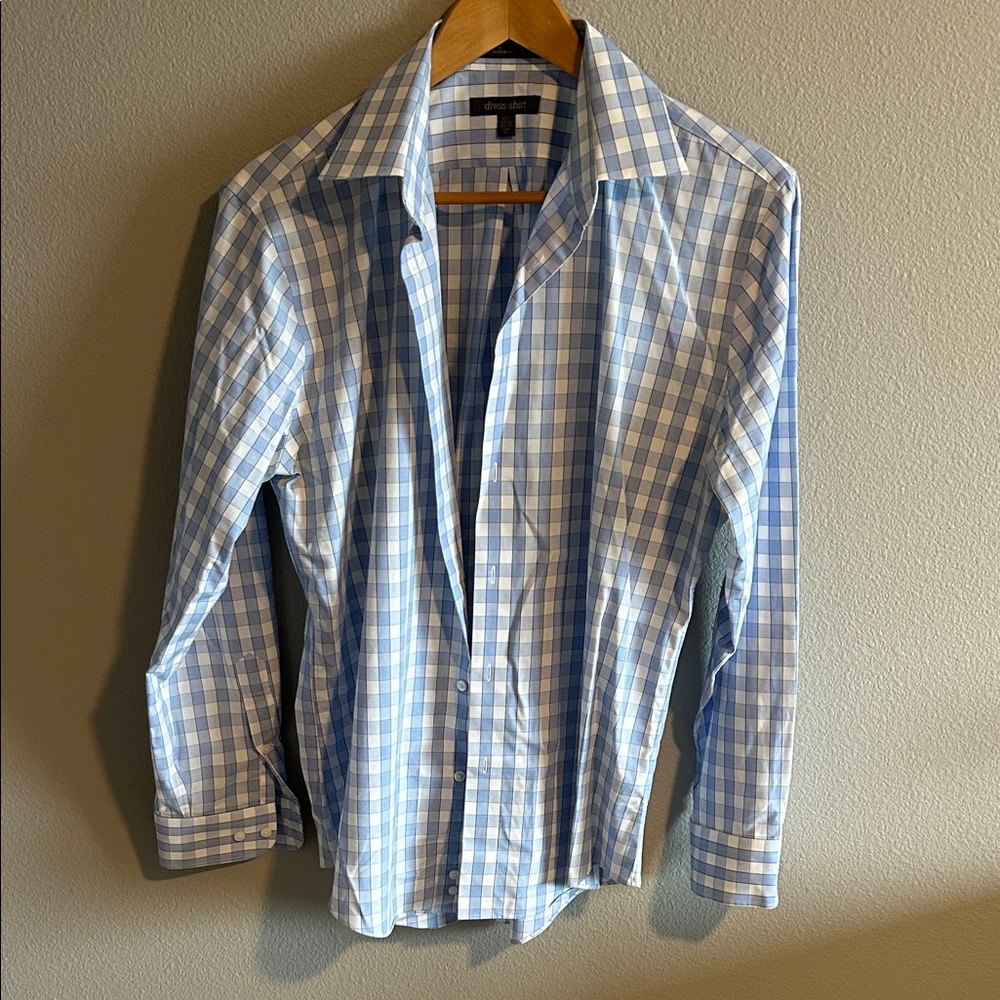 Classic Blue and White Checkered Dress Shirt